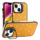 For iPhone 14 Starry Bling Diamonds Lens Holder Phone Case(Orange) - 1