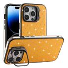 For iPhone 14 Pro Max Starry Bling Diamonds Lens Holder Phone Case(Orange) - 1