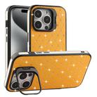 For iPhone 15 Pro Max Starry Bling Diamonds Lens Holder Phone Case(Orange) - 1