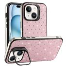 For iPhone 15 Plus Starry Bling Diamonds Lens Holder Phone Case(Pink) - 1