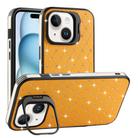 For iPhone 15 Plus Starry Bling Diamonds Lens Holder Phone Case(Orange) - 1