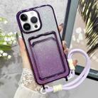 For iPhone 15 Pro Plating Gradient Glitter TPU Phone Case with Card Slot & Strap(Purple) - 1