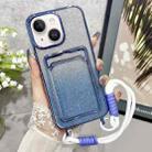 For iPhone 15 Plus Plating Gradient Glitter TPU Phone Case with Card Slot & Strap(Blue) - 1