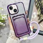 For iPhone 15 Plating Gradient Glitter TPU Phone Case with Card Slot & Strap(Purple) - 1