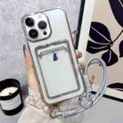 For iPhone 15 Pro Max Plating Clear TPU Phone Case with Card Slot & Strap(Silver) - 1