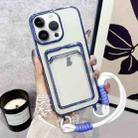 For iPhone 15 Pro Max Plating Clear TPU Phone Case with Card Slot & Strap(Blue) - 1