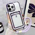 For iPhone 15 Pro Plating Clear TPU Phone Case with Card Slot & Strap(Purple) - 1