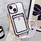 For iPhone 15 Plus Plating Clear TPU Phone Case with Card Slot & Strap(Purple) - 1