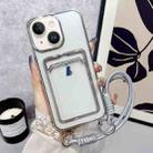 For iPhone 15 Plating Clear TPU Phone Case with Card Slot & Strap(Silver) - 1