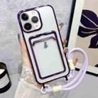 For iPhone 11 Pro Max Plating Clear TPU Phone Case with Card Slot & Strap(Purple) - 1