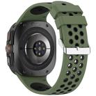 For Samsung Galaxy Watch Ultra 47mm Holes Style Metal Connector Two Color Silicone Watch Band(Army Green Black) - 2