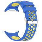 For Samsung Galaxy Watch Ultra 47mm Holes Style Metal Connector Two Color Silicone Watch Band(Blue Yellow) - 3