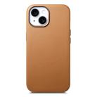 For iPhone 15 Electroplated Metal Button Shockproof Phone Case(Brown) - 1