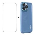 For iPhone 15 Pro Max ENKAY Hat-Prince Translucent Matte TPU Phone Case with Lens Film + 9H Big Arc Edge Film(Blue) - 1