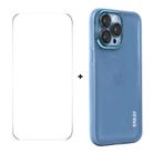 For iPhone 15 Pro ENKAY Hat-Prince Translucent Matte TPU Phone Case with Lens Film + 9H Big Arc Edge Film(Blue) - 1