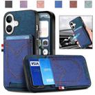 For iPhone 16 Plus Denim Texture Leather Skin Phone Case with Card Slot(Blue) - 1