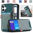 For iPhone 16 Plus Denim Texture Leather Skin Phone Case with Card Slot(Green) - 1