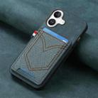 For iPhone 16 Plus Denim Texture Leather Skin Phone Case with Card Slot(Green) - 2