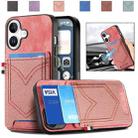 For iPhone 16 Plus Denim Texture Leather Skin Phone Case with Card Slot(Pink) - 1