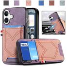 For iPhone 16 Plus Denim Texture Leather Skin Phone Case with Card Slot(Purple) - 1