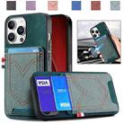 For iPhone 16 Pro Denim Texture Leather Skin Phone Case with Card Slot(Green) - 1