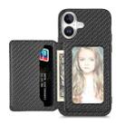 For iPhone 16 Plus Carbon Fiber Magnetic Card Wallet RFID Blocking Phone Case(Black) - 1