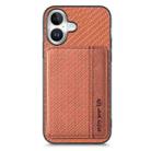 For iPhone 16 Plus Carbon Fiber Magnetic Card Wallet RFID Blocking Phone Case(Brown) - 2