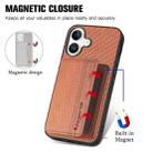 For iPhone 16 Plus Carbon Fiber Magnetic Card Wallet RFID Blocking Phone Case(Brown) - 3