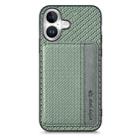 For iPhone 16 Plus Carbon Fiber Magnetic Card Wallet RFID Blocking Phone Case(Green) - 2