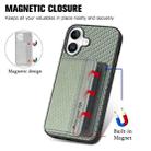 For iPhone 16 Plus Carbon Fiber Magnetic Card Wallet RFID Blocking Phone Case(Green) - 3