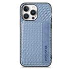 For iPhone 16 Pro Carbon Fiber Magnetic Card Wallet RFID Blocking Phone Case(Blue) - 2