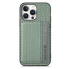 For iPhone 16 Pro Carbon Fiber Magnetic Card Wallet RFID Blocking Phone Case(Green) - 2