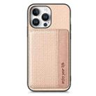 For iPhone 16 Pro Carbon Fiber Magnetic Card Wallet RFID Blocking Phone Case(Khaki) - 2