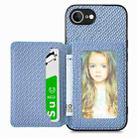 For iPhone 16e Carbon Fiber Magnetic Card Wallet RFID Blocking Phone Case(Blue) - 1