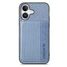 For iPhone 17 Carbon Fiber Magnetic Card Wallet RFID Blocking Phone Case(Blue) - 1