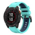 For Garmin Fenix 7 Pro 47mm Sports Two Color 22mm Silicone Watch Band(Mint Green+Midnight Blue) - 1