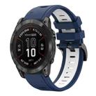 For Garmin Fenix 7X Pro 51mm Sports Two Color 26mm Silicone Watch Band(Midnight Blue+White) - 1