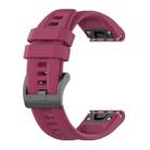 For Garmin Fenix 8 AMOLED 43mm Pure Color Steel Buckle 20mm Silicone Watch Band(Wine Red) - 2