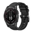 For Garmin Fenix 7X Pro 51mm Pure Color Steel Buckle 26mm Silicone Watch Band(Black) - 1