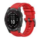 For Garmin Fenix 7X Pro 51mm Pure Color Steel Buckle 26mm Silicone Watch Band(Red) - 1