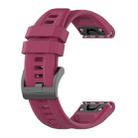 For Garmin Quatix 7 Pure Color Steel Buckle 22mm Silicone Watch Band(Wine Red) - 2