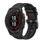 For Garmin Fenix 7 Pro 47mm Pure Color Steel Buckle 22mm Silicone Watch Band(Black) - 1