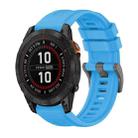 For Garmin Fenix 7 Pro 47mm Pure Color Steel Buckle 22mm Silicone Watch Band(Sky Blue) - 1