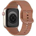 For Apple Watch SE 2023 44mm Wavy Grain Stitched Silicone Watch Band(Brown) - 2