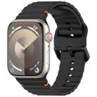 For Apple Watch SE 2022 44mm Wavy Grain Stitched Silicone Watch Band(Black) - 1
