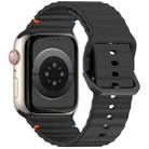 For Apple Watch SE 2022 44mm Wavy Grain Stitched Silicone Watch Band(Black) - 2