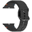 For Apple Watch SE 2022 44mm Wavy Grain Stitched Silicone Watch Band(Black) - 3