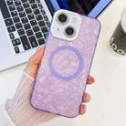 For iPhone 13 Plating Texture MagSafe TPU Phone Case with Glitter Lens Film(Purple Shell Pattern) - 1