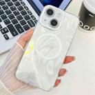 For iPhone 13 Plating Texture MagSafe TPU Phone Case with Glitter Lens Film(White Feather Yarn) - 1