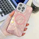 For iPhone 13 Pro Plating Texture MagSafe TPU Phone Case with Glitter Lens Film(Pink Feather Yarn) - 1